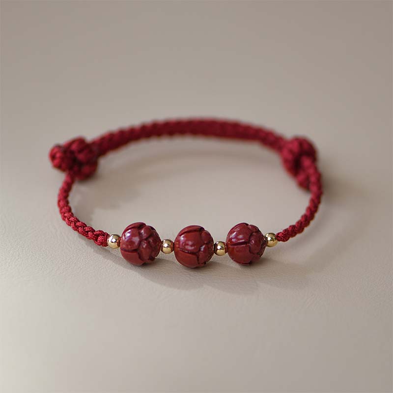Buddha Stones Cinnabar Jade Lotus Calm Red String Weave Bracelet - image 0