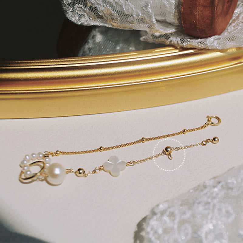 Buddha Stones 14K Gold Plated Pearl Double Peace Buckle Healing Chain Bracelet - image 6