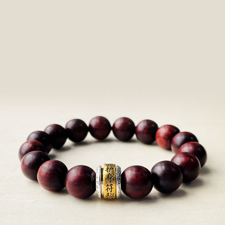 Buddha Stones Small Leaf Red Sandalwood Amulet Protection Bracelet - 12mm(Wrist Circumference 14-15cm) - image 0