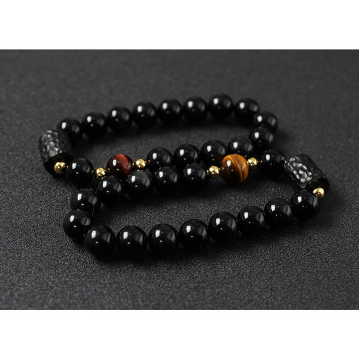 Black Obsidian Ebony Wood Red Tiger Eye Strength Couple Bracelet - image 13