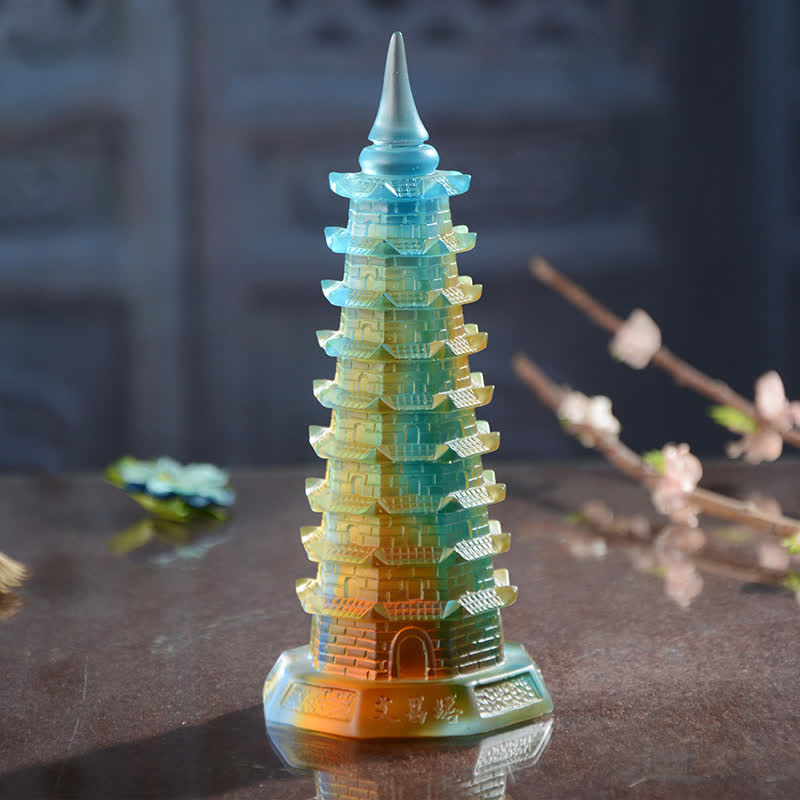 Buddha Stones Feng Shui Wenchang Tower Handmade Liuli Crystal Pagoda Art Piece Luck Home Office Decoration - Large (16.5cm*7cm) - image 0