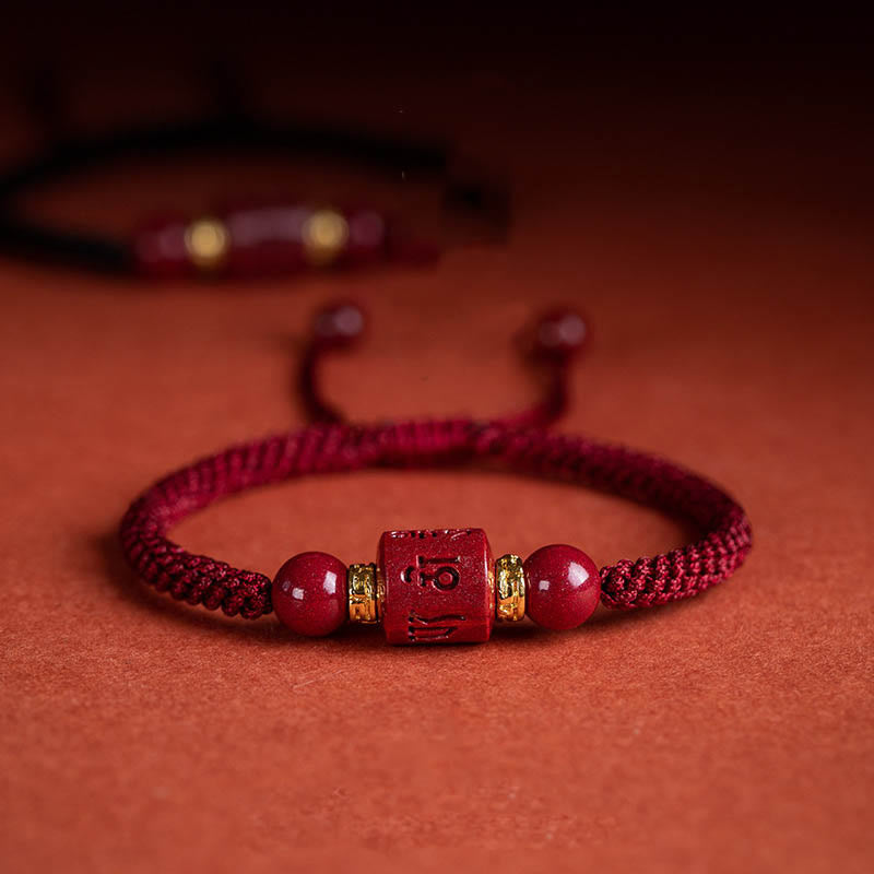 Buddha Stones Tibet Cinnabar Om Mani Padme Hum Engraved Blessing Braided Bracelet - image 3