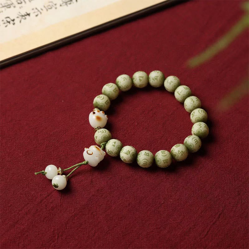 Buddha Stones Green Bodhi Seed Cat Paw Om Mani Padme Hum Engraved Wisdom Bracelet - Bodhi Seed(Auspiciousness♥Luck) - image 0