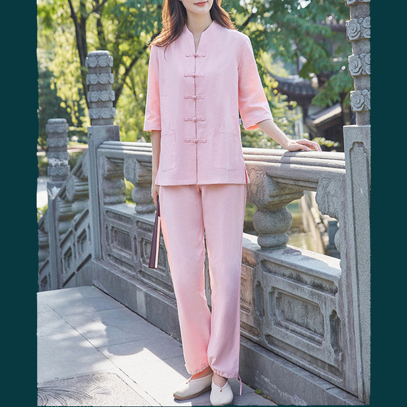 Buddha Stones Spiritual Zen Practice Yoga Meditation Prayer Uniform Cotton Linen Clothing Women's Set - image 4