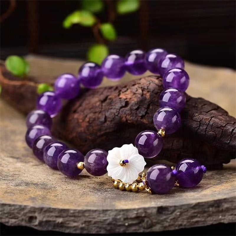 Buddha Stones Natural Amethyst Crystal Flower Spiritual Healing Bracelet - image 1