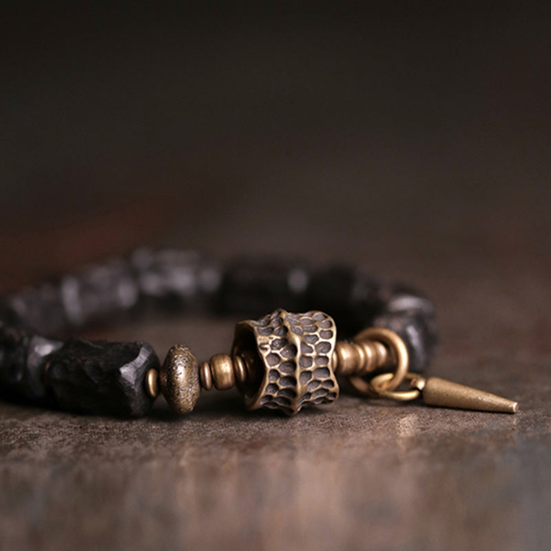 Buddha Stones Ebony Wood Copper Balance Protection Couple Bracelet - image 5