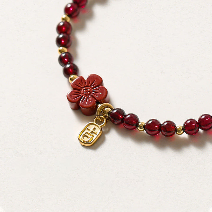 Buddha Stones 14K Gold Plated Natural Garnet Cinnabar Flower Calm Bracelet - image 6