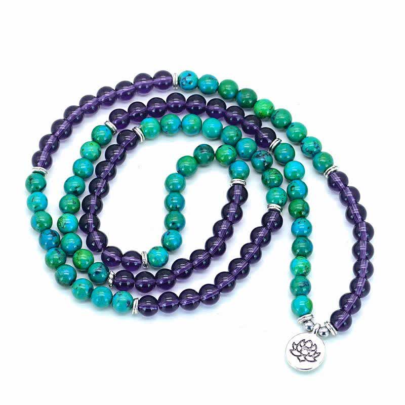 Buddha Stones Amethyst Green Aventurine Spiritual Lotus Charm Bracelet - image 4