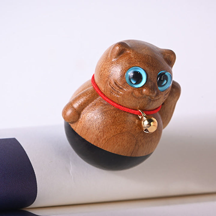 Buddha Stones Mini Lucky Cat Kitten Phoebe Zhennan Wood Blessing Decoration - image 5