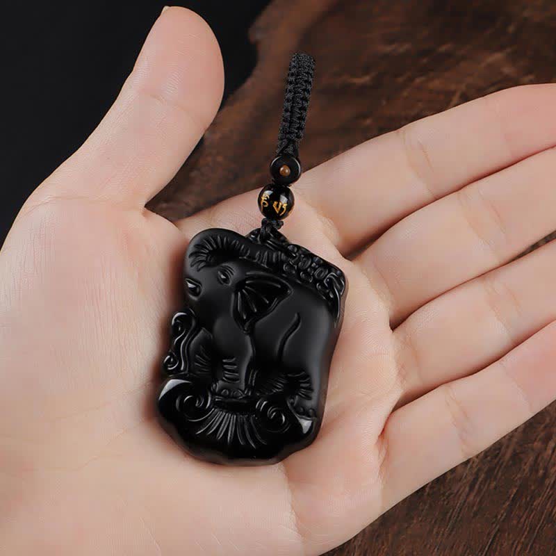 Black Obsidian Elephant Protection String Necklace Pendant Key Chain - image 13