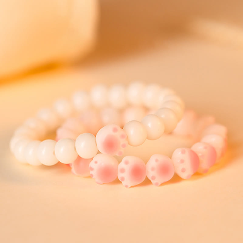 Buddha Stones Natural Bodhi Seed Lovely Paw Lucky Cat Paw Peace Bracelet - image 0