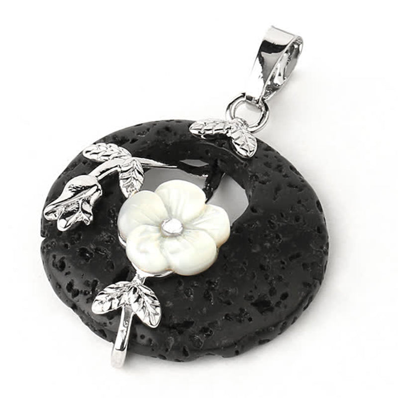 Buddha Stones Various Crystal Amethyst Green Aventurine Flower Healing Necklace Pendant - Lava Rock - image 30