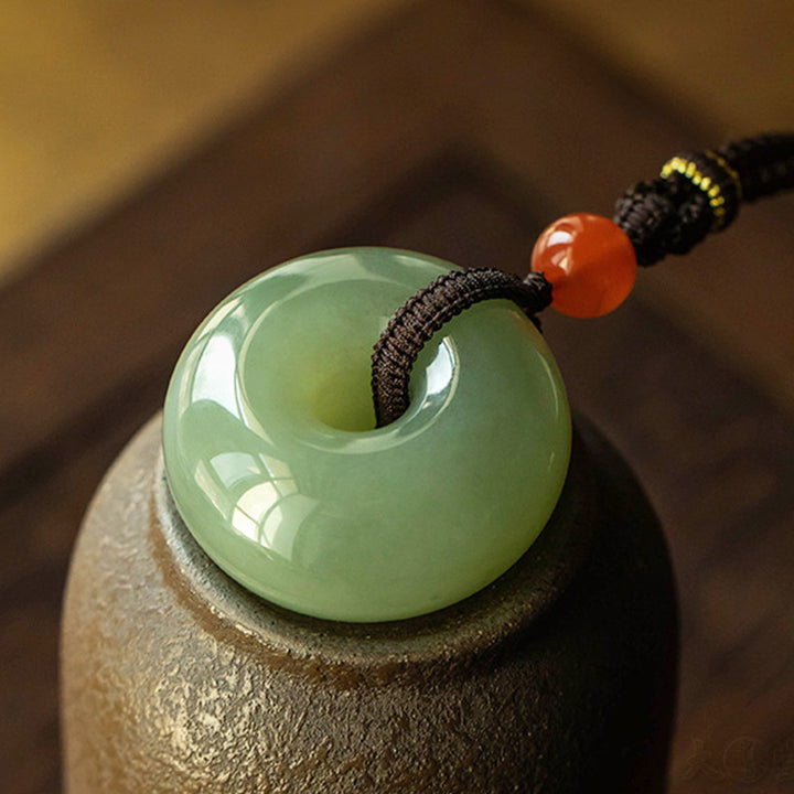 Buddha Stones Natural Round Jade Gray Jade Peace Buckle Luck Necklace Pendant - image 13