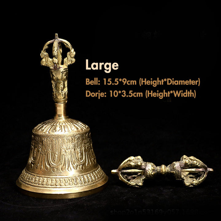 Buddha Stones Tibetan Meditation Bell and Vajra Dorje Copper Decoration Set - Gold - Bell 15*9 cm, Dorje 10*3.5 cm - image 15