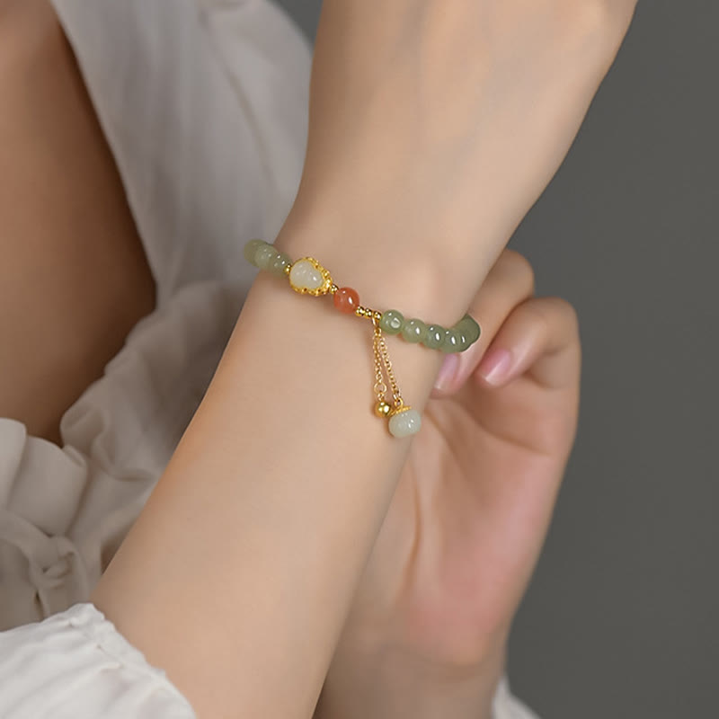 Buddha Stones 925 Sterling Silver Hetian Jade Gourd Lotus Abundance Luck Bracelet - image 3