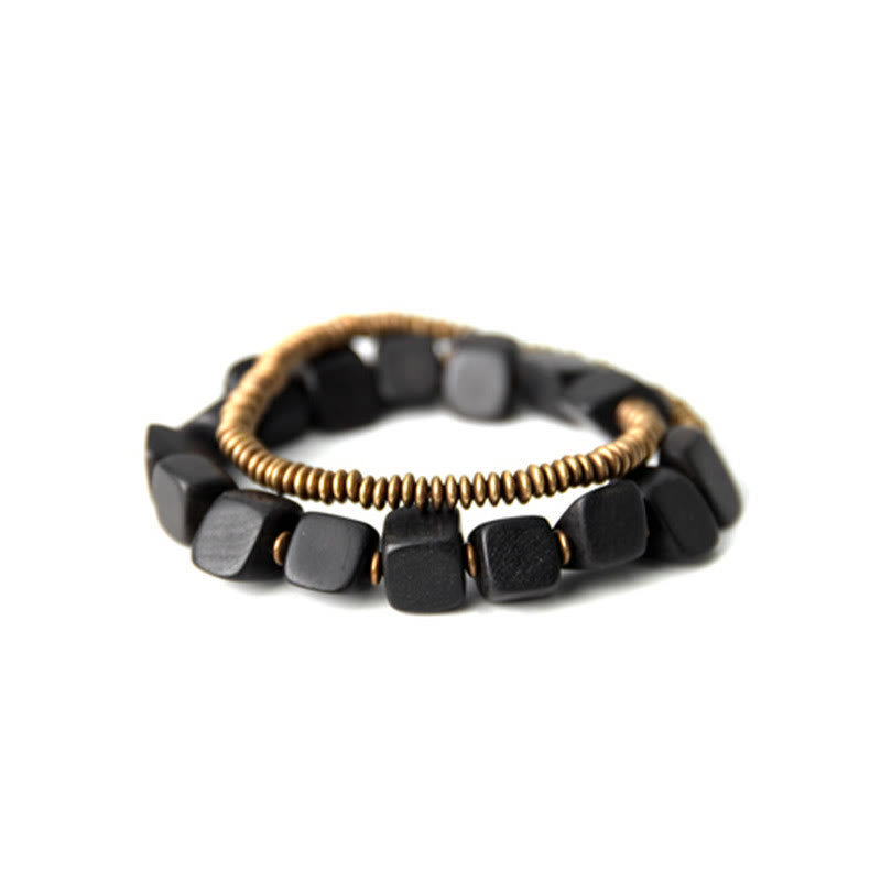 Buddha Stones Tibetan Ebony Wood Copper Peace Double Wrap Bracelet - image 8