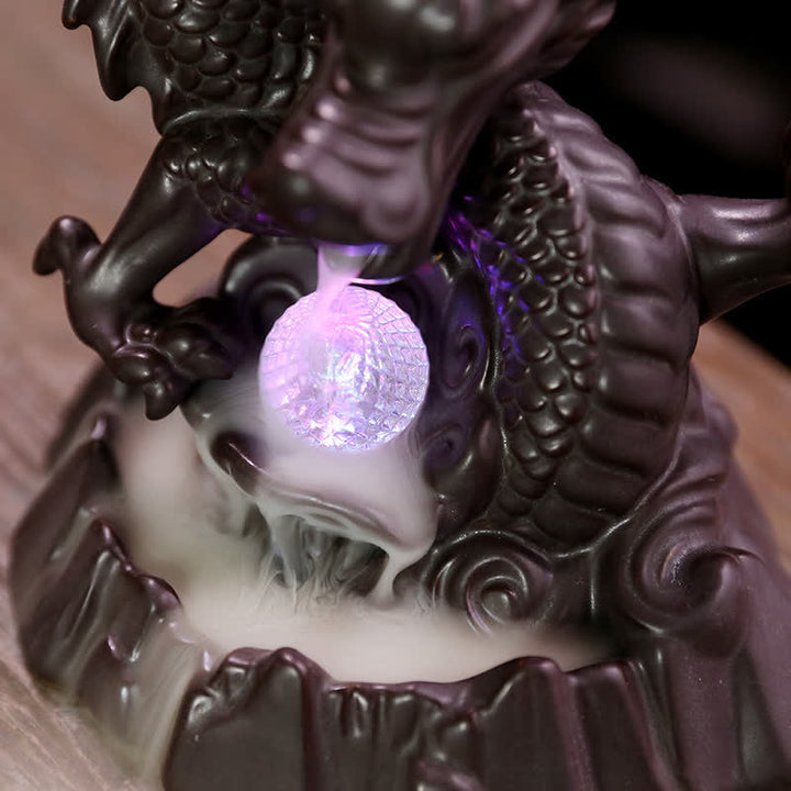 Buddha Stones Auspicious Dragon Ceramic Backflow Smoke Fountain Meditation Healing Incense Burner Led Ball Decoration - image 9