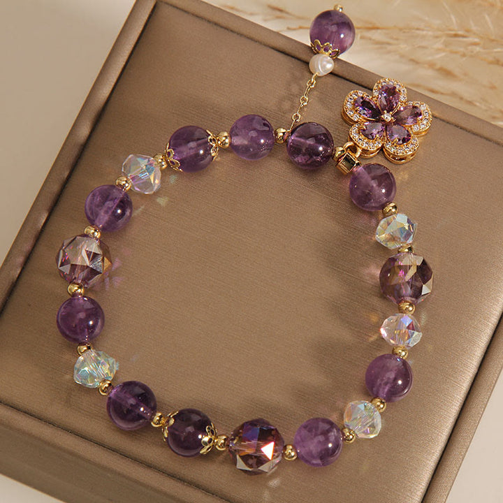 Natural Amethyst Pearl Flower Charm Positive Transformation Bracelet - image 3