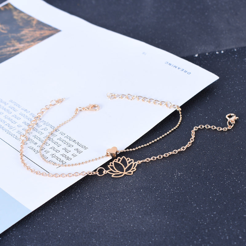 Buddha Stones 2Pcs Lotus Flower Love Heart Enlightenment Bracelet - image 1