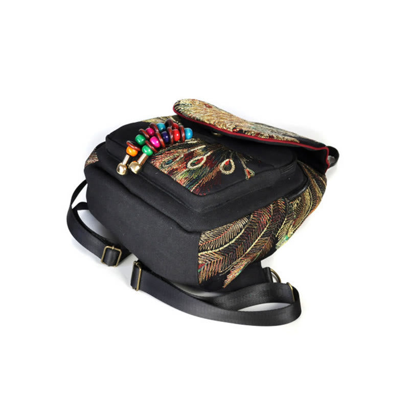 Buddha Stones Peacock Embroidery Canvas Tassel Backpack - image 14