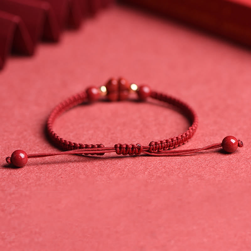 Buddha Stones Four Leaf Clover Five-petal Flower Cinnabar Blessing Red String Bracelet - image 6