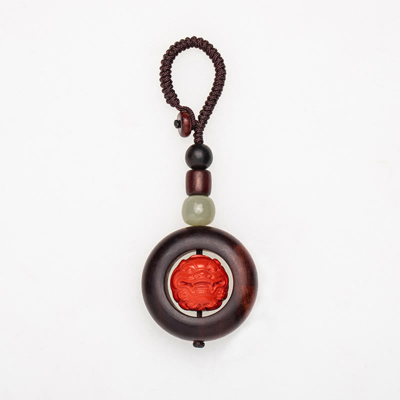 Buddha Stones Tibet Om Mani Padme Hum PiXiu Copper Coin Small Leaf Red Sandalwood Cinnabar Protection Key Chain - image 17