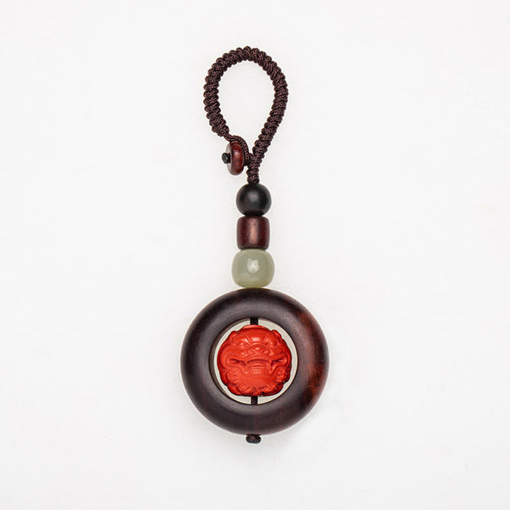 Buddha Stones Tibet Om Mani Padme Hum PiXiu Copper Coin Small Leaf Red Sandalwood Cinnabar Protection Key Chain - image 17