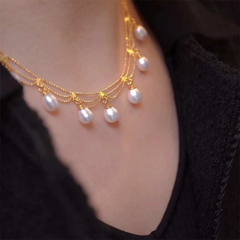Vintage 14K Gold Plated Pearl Bead Healing Multilayer Necklace Pendant - Pearl(Healing♥Wisdom) - image 0
