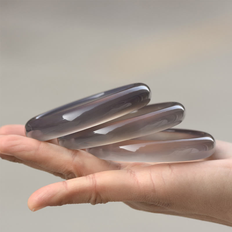 Buddha Stones Natural Gray Chalcedony Harmony Bangle Bracelet - image 0