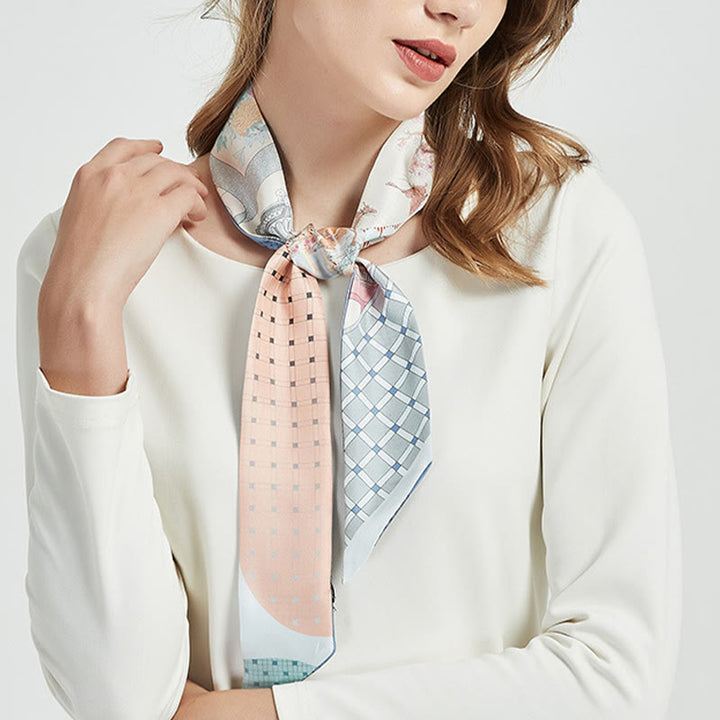 Buddha Stones Dunhuang Frescoes Mountains Sunset Floral Pattern 100% Mulberry Twilly Silk Neck Hair Scarf - image 11