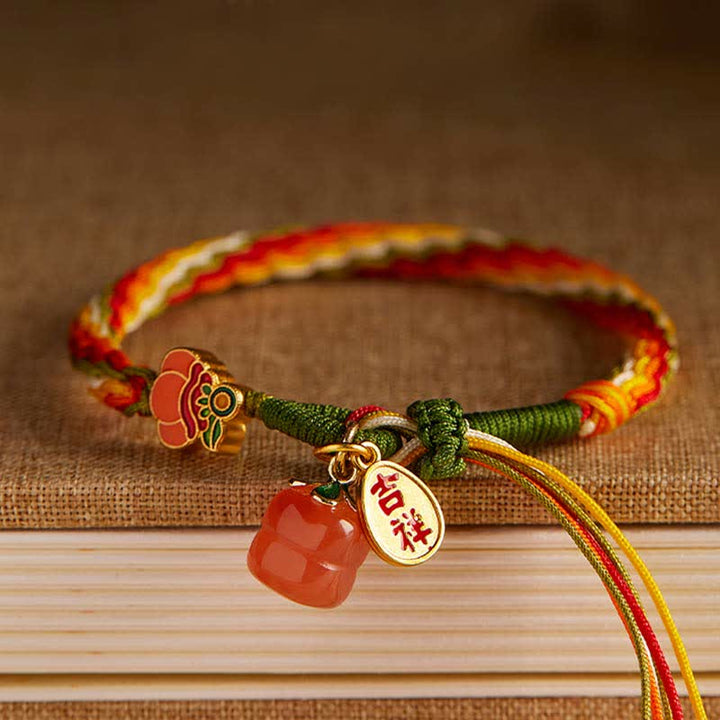 Buddha Stones Persimmon Red Agate Strength Reincarnation Knot Braid String Bracelet - Reincarnation Knot(Wrist Circumference 14-19cm) - image 2