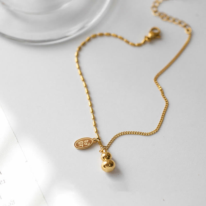 Buddha Stones 18k Gold Plated Copper Lucky Gourd Design Wealth Buckle Anklet - image 3