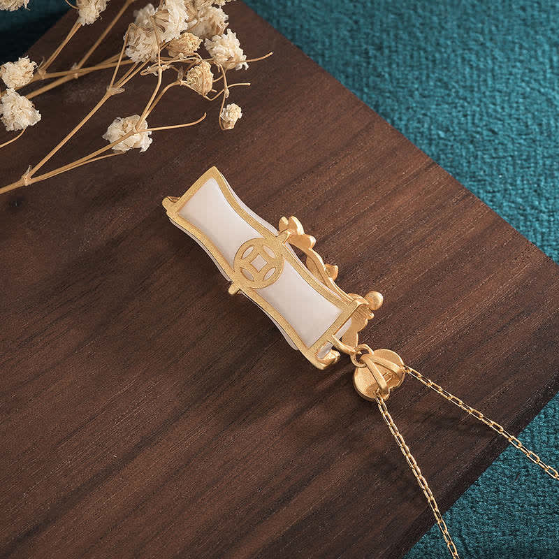 Buddha Stones White Jade Bamboo Lotus Flowers Luck Protection Necklace Pendant - image 3