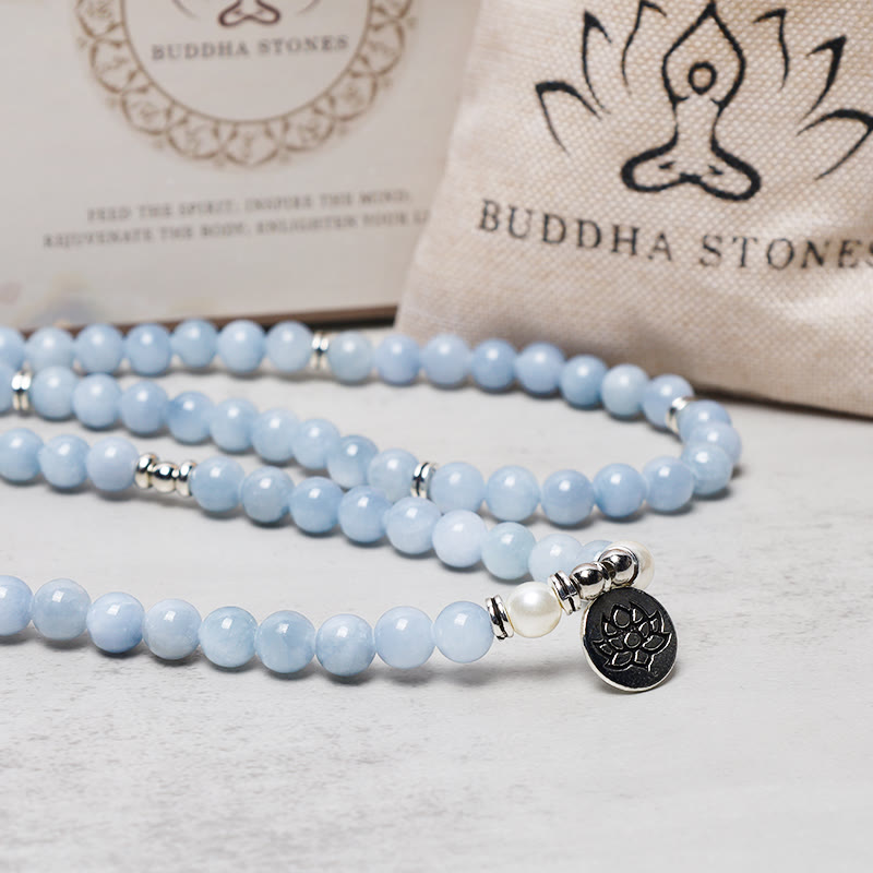 Buddha Stones 108 Mala Beads Aquamarine Healing Bracelet - image 4