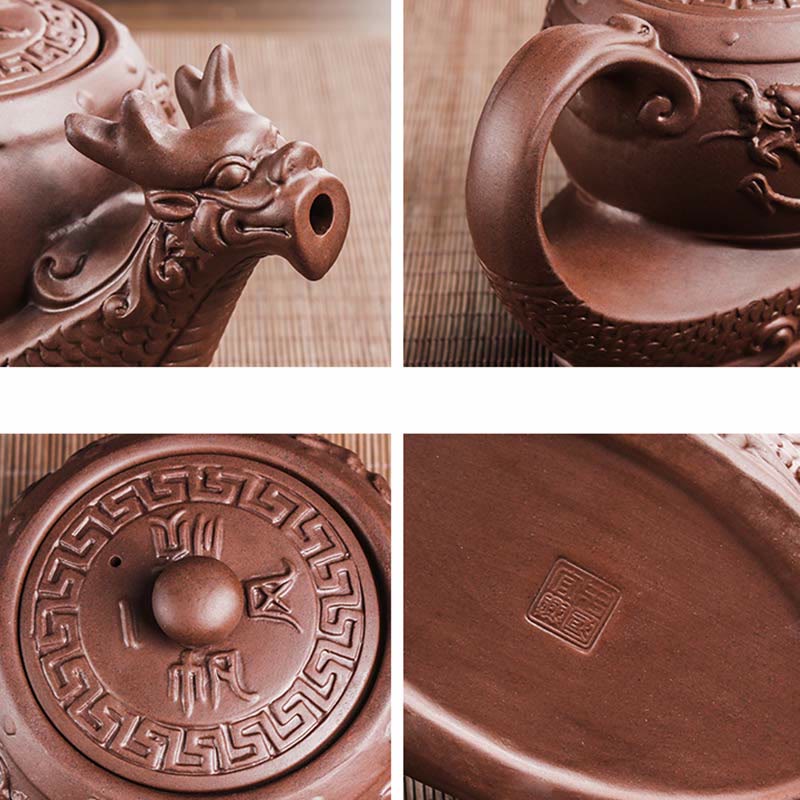Buddha Stones Vintage Dragon Auspicious Clouds Purple Clay Ceramic Teapot - image 6