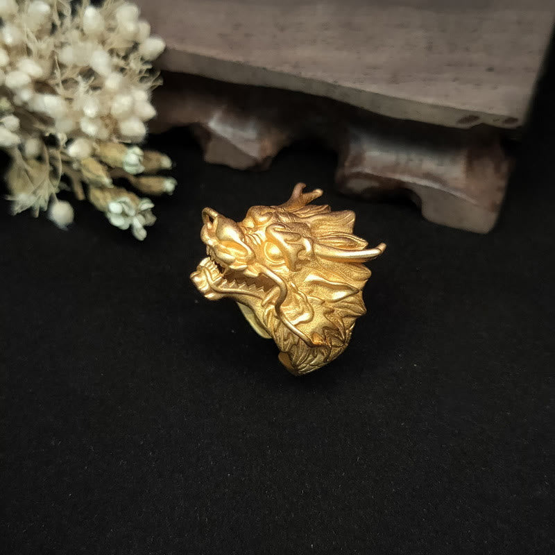 Buddha Stones Golden Dragon Luck Protection Ring - image 1