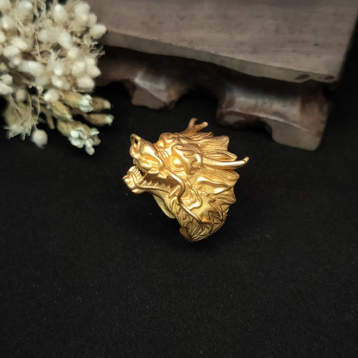 Buddha Stones Golden Dragon Luck Protection Ring - image 1