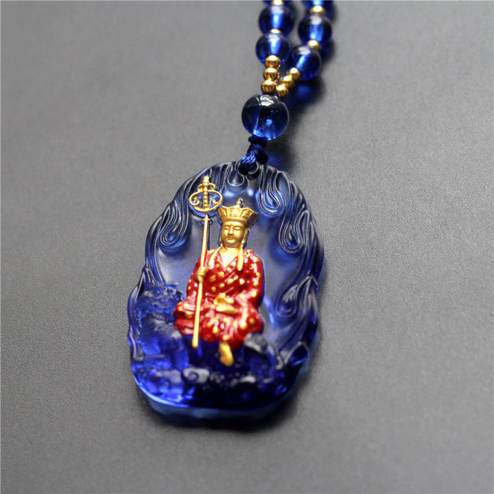 Buddha Stones Ksitigarbha Buddha Liuli Crystal Compassion Amulet Necklace Pendant - Blue Ksitigarbha - image 4
