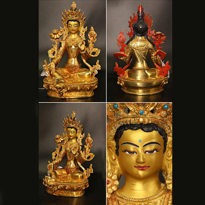 Buddha Stones Bodhisattva Tara Chenrezig Four-armed Avalokitesvara Protection Copper Gold Plated Statue Decoration - image 3