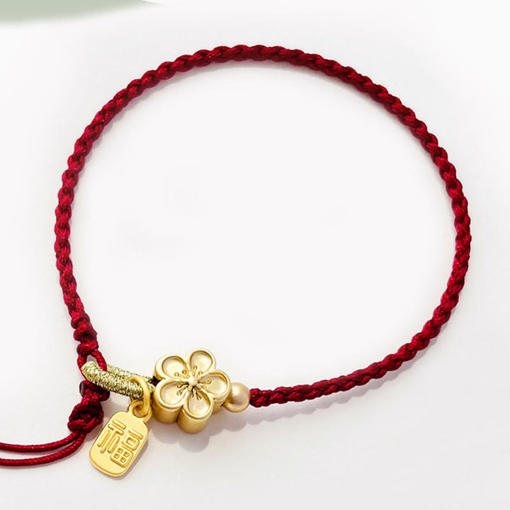 Buddha Stones Handmade Peach Blossom Rosette Bow Knot Fu Character Charm Luck Fortune Red Rope Bracelet - image 3