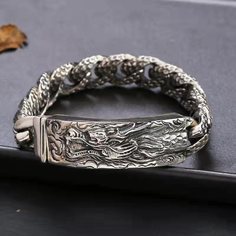 Buddha Stones Retro Dragon Scale Pattern Engraved Protection Bracelet - image 4