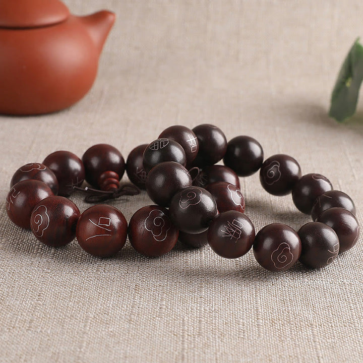 Buddha Stones 925 Sterling Silver Inlaid Small Leaf Red Sandalwood Om Mani Padme Hum Character Auspicious Clouds Protection Bracelet - image 15