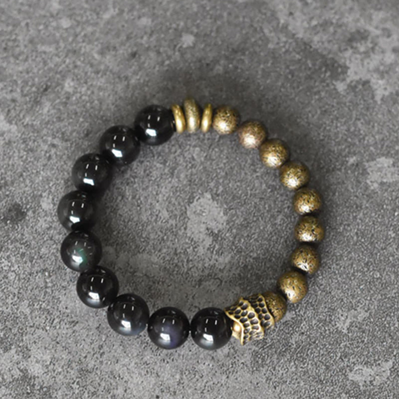 Buddha Stones Rainbow Obsidian Copper Bead Positive Transformation Bracelet - image 2
