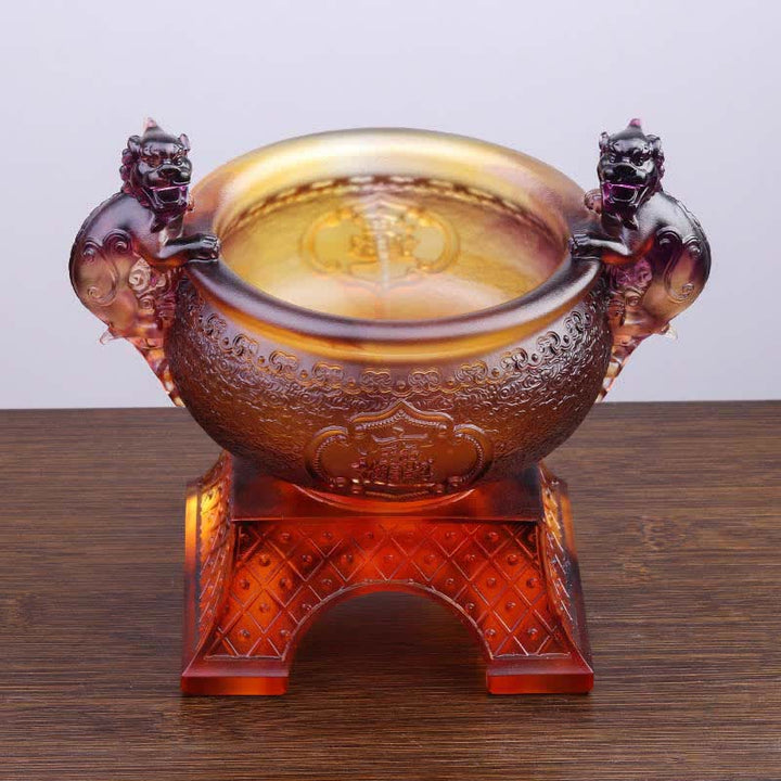 Buddha Stones Handmade Liuli Crystal PiXiu Treasure Bowl Art Piece Home Decoration - image 11