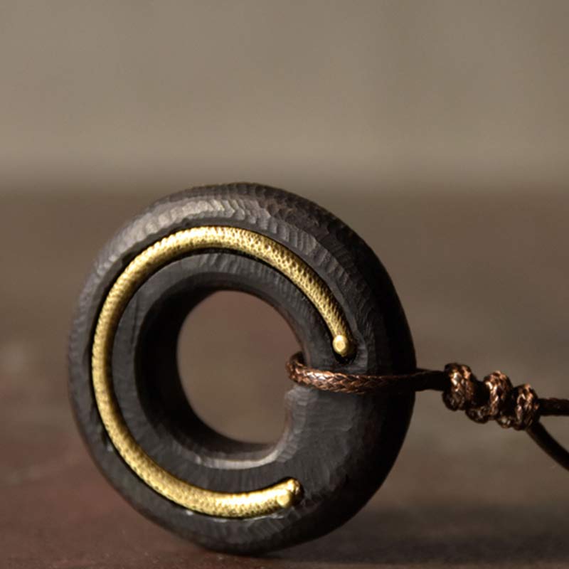 Buddha Stones Zen Circle Ebony Wood Peace Calm Necklace Pendant - image 13