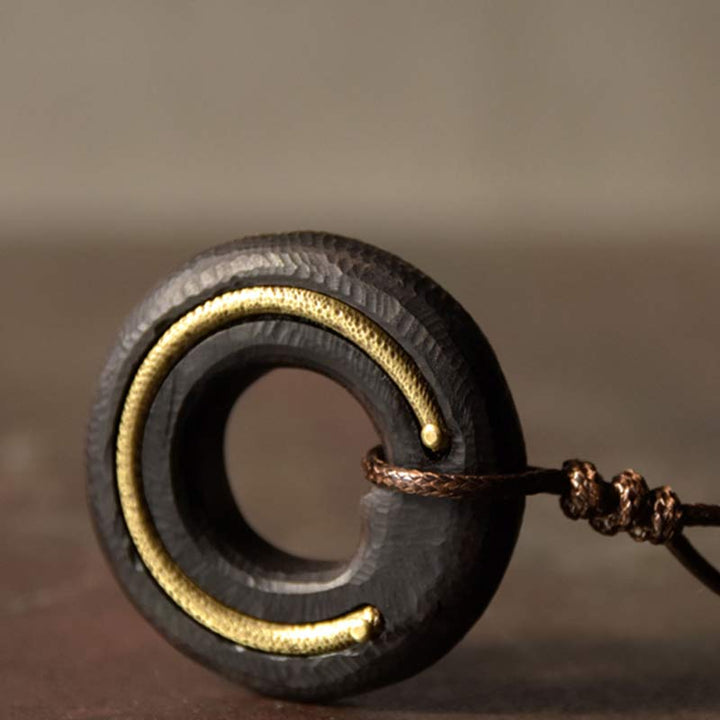 Buddha Stones Zen Circle Ebony Wood Peace Calm Necklace Pendant - image 13