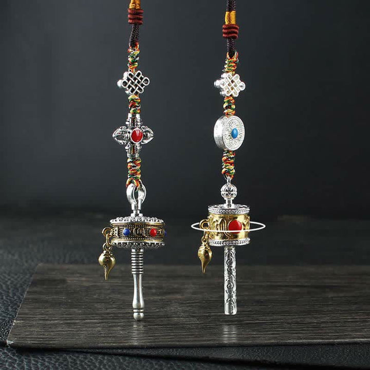 Tibet Om Mani Padme Hum Prayer Wheel Peace Rotatable Bag Car Hanging Decoration - image 0