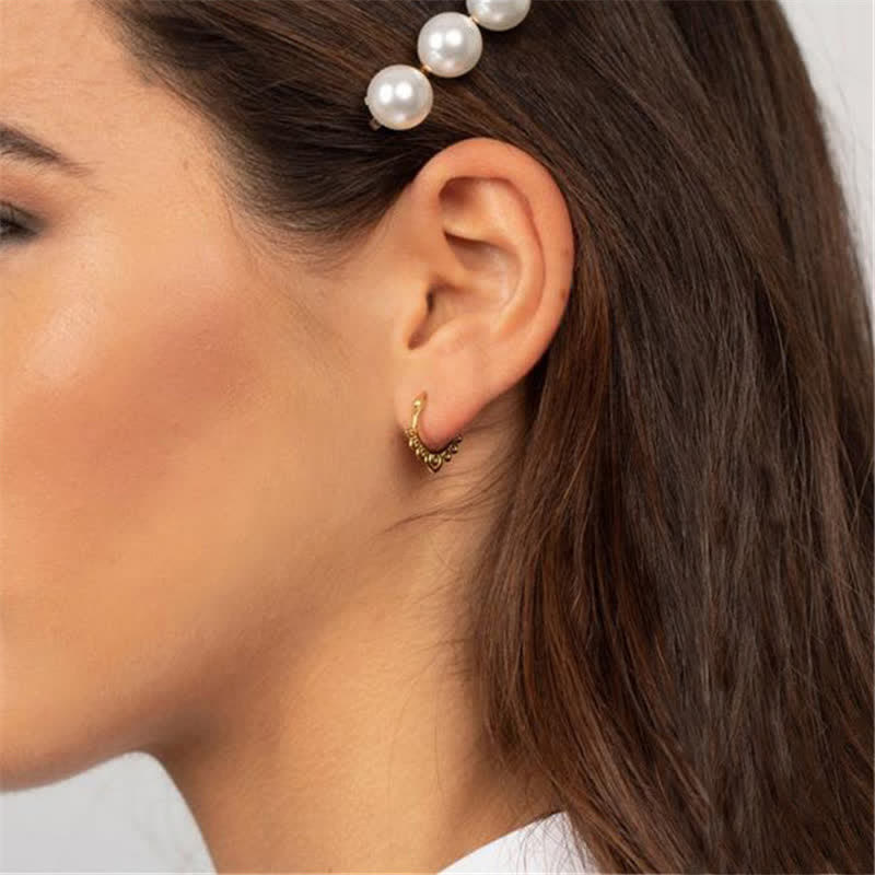 Round Lotus Flower Pattern Luck Hoop Earrings - image 1