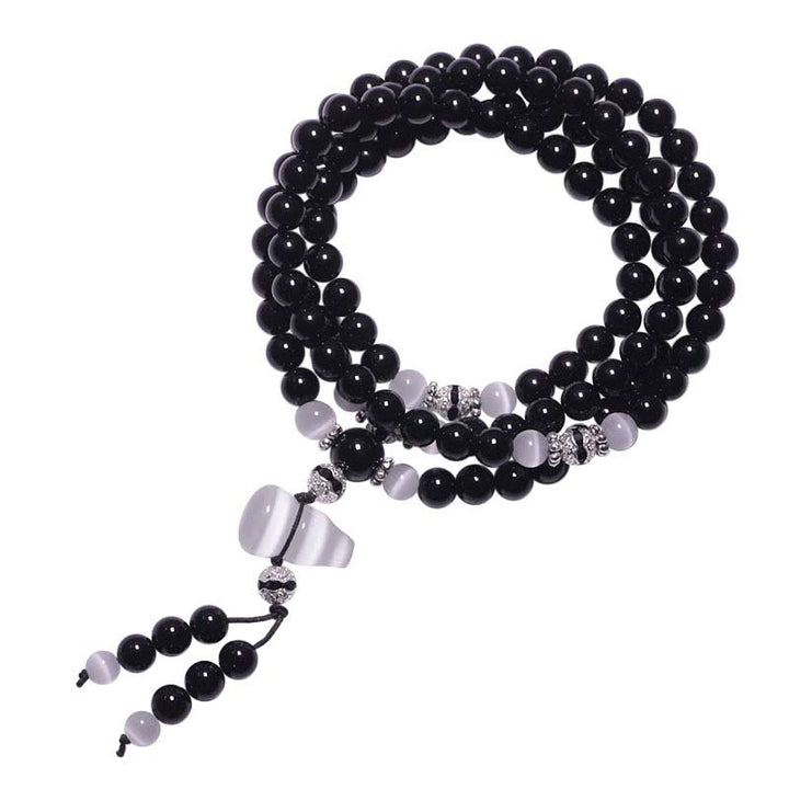 Buddha Stones Black Onyx White Crystal Bead Meditation Bracelet - image 7