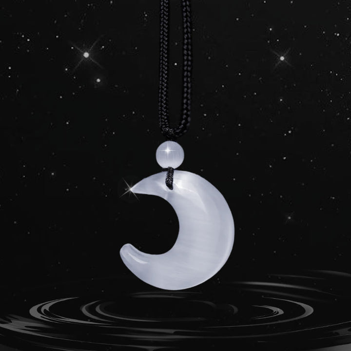 Buddha Stones Natural Silver Sheen Obsidian Selenite Crystal Crescent Moon Yin Yang Couple Protection Necklace Pendant - Selenite Crystal - image 9